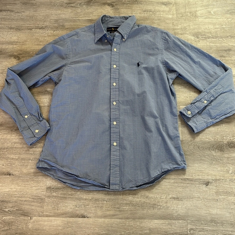 Ralph Lauren men’s casual button down shirt size, large blue plaid